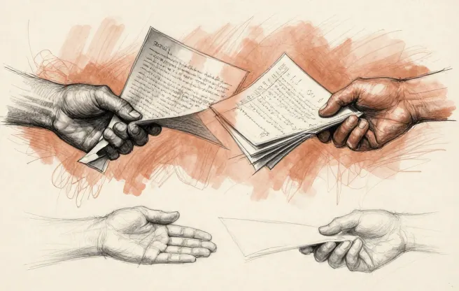 A person writing notes on paper, planning out instructions